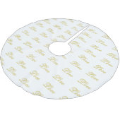 おしゃれなゴールドスクリプトホワイトラブウェディングカリグラフィー ブラッシュドポリエステルツリースカート (アングル)