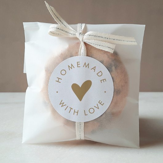 おしゃれなゴールドタイポグラフィーハート 手作りで愛を込めて ラウンドシール