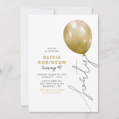 おしゃれなゴールドバルーン 40歳の誕生日 招待状 (正面)