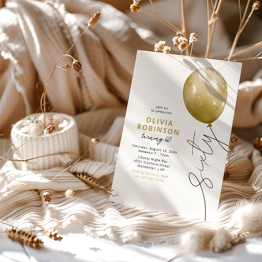 おしゃれなゴールドバルーン 60歳の誕生日 招待状