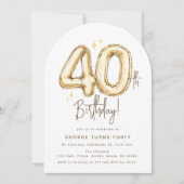 おしゃれなゴールドフォーティーバルーンの40歳の誕生日パーティー 招待状 (正面)