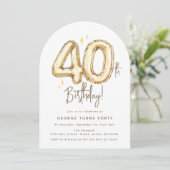 おしゃれなゴールドフォーティーバルーンの40歳の誕生日パーティー 招待状 (スタンド正面)