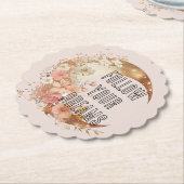 おしゃれなゴールドフレームとソフトピンクの花のブライダルシャワー ペーパーコースター (アングル)