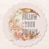 おしゃれなゴールドフレーム ブッシュピンク フラワー ブライダルシャワー ペーパーコースター (正面)