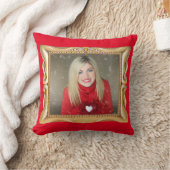 おしゃれなゴールドフレーム＆赤のオリジナル写真クッション クッション (ブランケット)