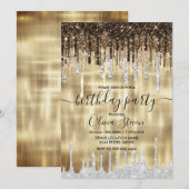おしゃれなゴールドブラウンのドリッピングが、どんな年齢にもぴったりなモノグラム 招待状 (正面/裏面)
