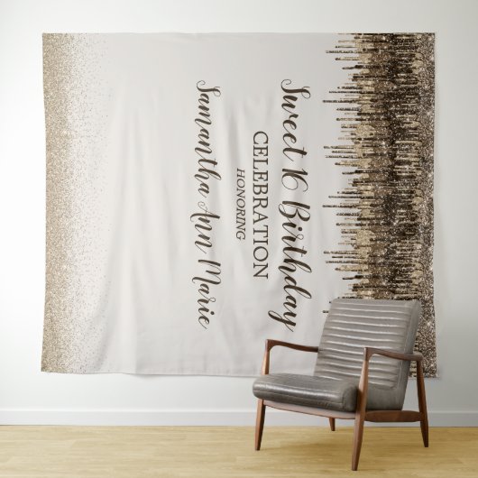 おしゃれなゴールドブラウンの輝き満溢れるスイート16の誕生日パーティー タペストリー (インサイチュ(横))