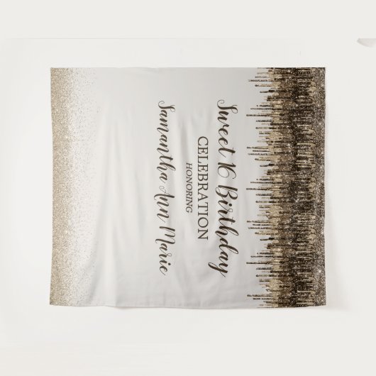 おしゃれなゴールドブラウンの輝き満溢れるスイート16の誕生日パーティー タペストリー (正面(横))