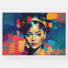 おしゃれなゴールド箔カラフルな女性のインパスト油彩画 ゲストブック