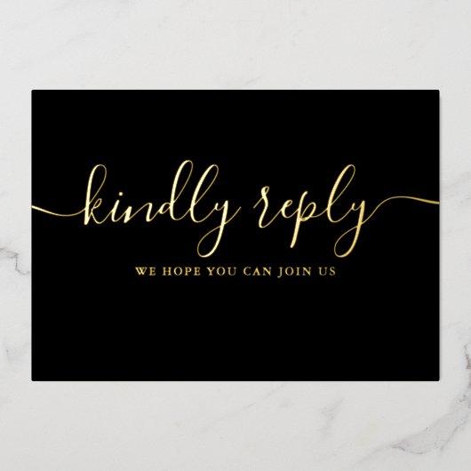 おしゃれなゴールド箔スクリプトの曲リクエスト返信はがき 箔招待状 (正面)