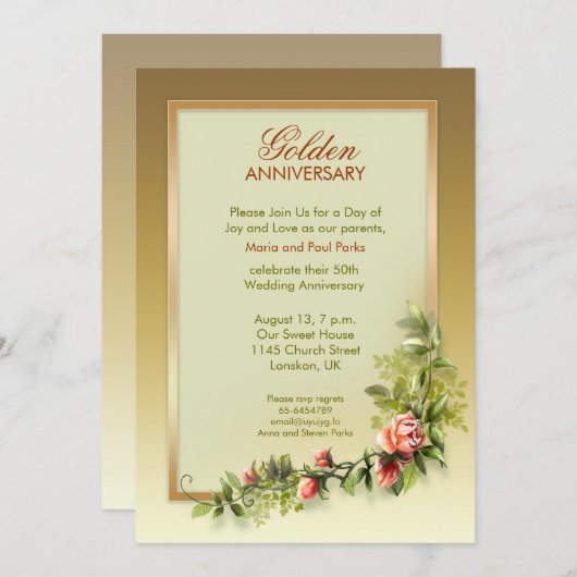 おしゃれなゴールド結婚記念日 - 50 招待状 (正面/裏面)