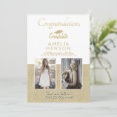 おしゃれなゴールド2022卒業生2枚写真卒業カード カード (スタンド正面)