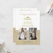 おしゃれなゴールド2022卒業生2枚写真卒業カード カード (正面/裏面インサイチュ)