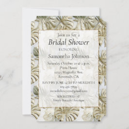 おしゃれなゴールド サージュグリーン トロピカル ブライダルシャワー 招待状