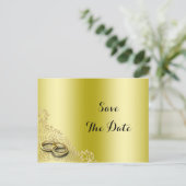 おしゃれなゴールド デコレーション & リング ウェディング インビテーションポストカード (スタンド正面)