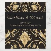 おしゃれなゴールド＆ブラックのカラム葉 エレガント ワインラベル (シングルラベル)