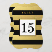 おしゃれなゴールド | ブラック ウェディング テーブル ナンバー カード (正面/裏面)