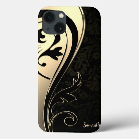 おしゃれなゴールド ブラック ペイズリー 名前入り Case-Mate iPhoneケース (裏面)