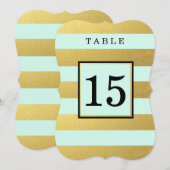 おしゃれなゴールド | ミントの結婚式テーブルナンバーカード 招待状 (正面/裏面)