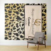 おしゃれなゴールド、牛の斑点&ゴールドの馬蹄形の誕生日 タペストリー (インサイチュ(横))