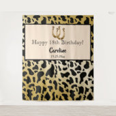 おしゃれなゴールド、牛の斑点&ゴールドの馬蹄形の誕生日 タペストリー (正面)