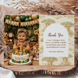 おしゃれなサファリ風の1歳の誕生日デザイン サンキューカード