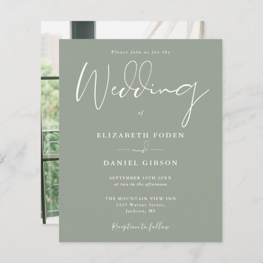 おしゃれなサボン グリーン フォト ウェディング インビテーション (正面/裏面)