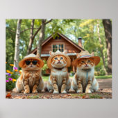 おしゃれなサマーウェアと帽子を着けた面白い猫たち   ポスター (正面)