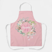 おしゃれなサマー ローズ ブラッシュ ピンクイニシャルモノグラム エプロン (正面)
