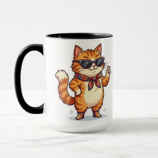 おしゃれなサングラスをかけた猫のマグカップ - かわいいフェリンのトレンドアイテム マグカップ