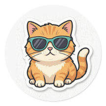 おしゃれなサングラスをした猫のステッカー　ユーモアあふれるデザイン