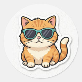 おしゃれなサングラスをした猫のステッカー ユーモアあふれるデザイン ラウンドシール