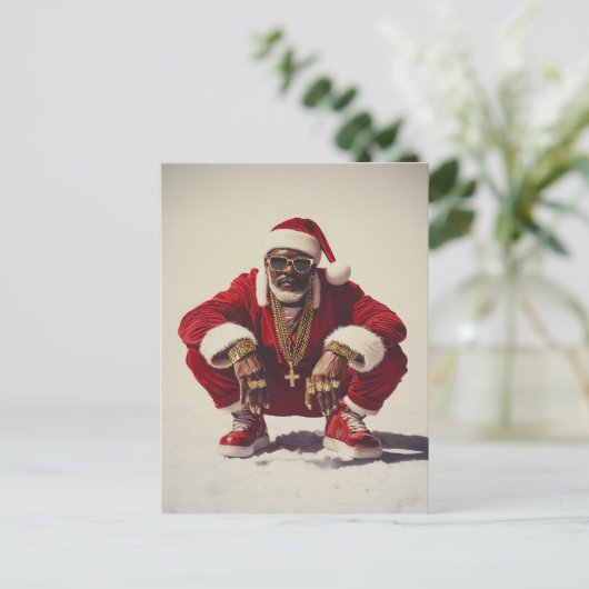 おしゃれなサンタクロース 現代的なホリデーアイコンのアプローチ シーズンポストカード (スタンド正面)