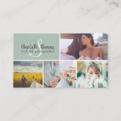 おしゃれなサージグリーンの結婚式の写真家コラージュ 名刺 (正面)