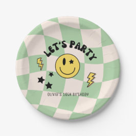 おしゃれなサージグリーンのY2Kレトロ誕生日ペーパープレート ペーパープレート