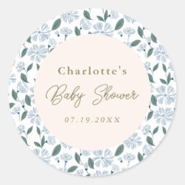 おしゃれなサージ&ダスティーブルーの花のベビーシャワーカスタム ラウンドシール