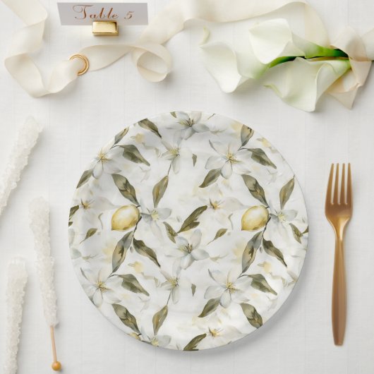おしゃれなシチリアの夏のレモン花のウェディング ペーパープレート (ウェディング)