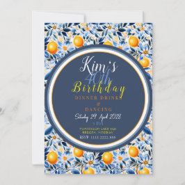 おしゃれなシトラスをテーマにした青い招待状付きタイル 招待状