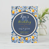 おしゃれなシトラスをテーマにした青い招待状付きタイル 招待状 (スタンド正面)