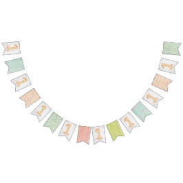 おしゃれなシャビー チックなローズと木製の花のモチーフ バンティングフラッグ