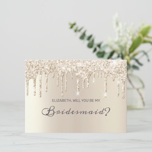 おしゃれなシャンパンの輝きとグリッターがエレガントなブライズメイド 招待状 (スタンド正面)