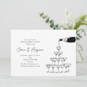 おしゃれなシャンパンタワー 現代のエンゲージメントパーティー 招待状 (スタンド正面)