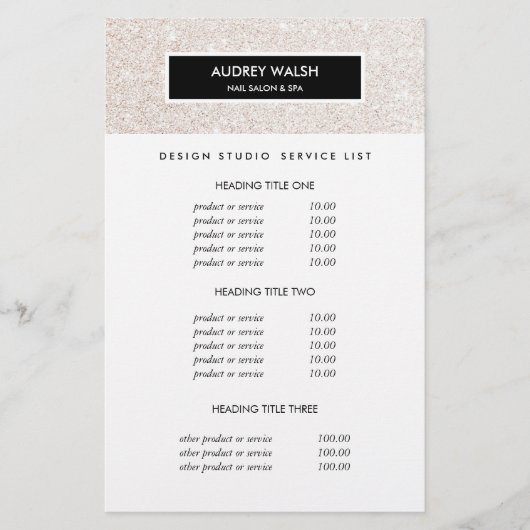 おしゃれなシャンパンピンクのサロン料金・サービス チラシ (正面)