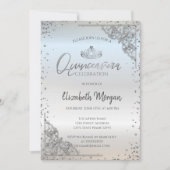 おしゃれなシルバーのティアラとダイヤモンドのキンセアニエラ 招待状 (正面)