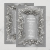 おしゃれなシルバーの婚約パーティーが輝く光沢 招待状 (正面/裏面)