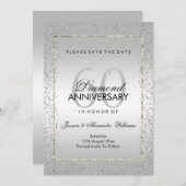 おしゃれなシルバーの紙吹雪 60周年結婚式 貯蓄日 セーブザデート (正面/裏面)