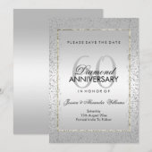 おしゃれなシルバーの紙吹雪 60周年結婚式 貯金しろ セーブザデート (正面/裏面)