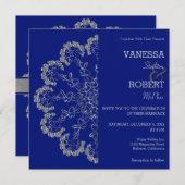 おしゃれなシルバーの花のマンダラ結婚式招待状 招待状 (正面/裏面)