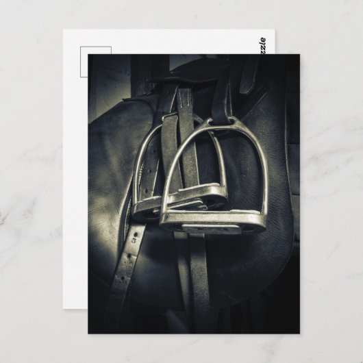 おしゃれなシルバーの鐙が付いた英語圏の乗馬鞍の写真 ポストカード (正面/裏面)