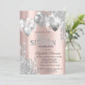 おしゃれなシルバーグリッター垂れの風船 スイート16 招待状 (スタンド正面)